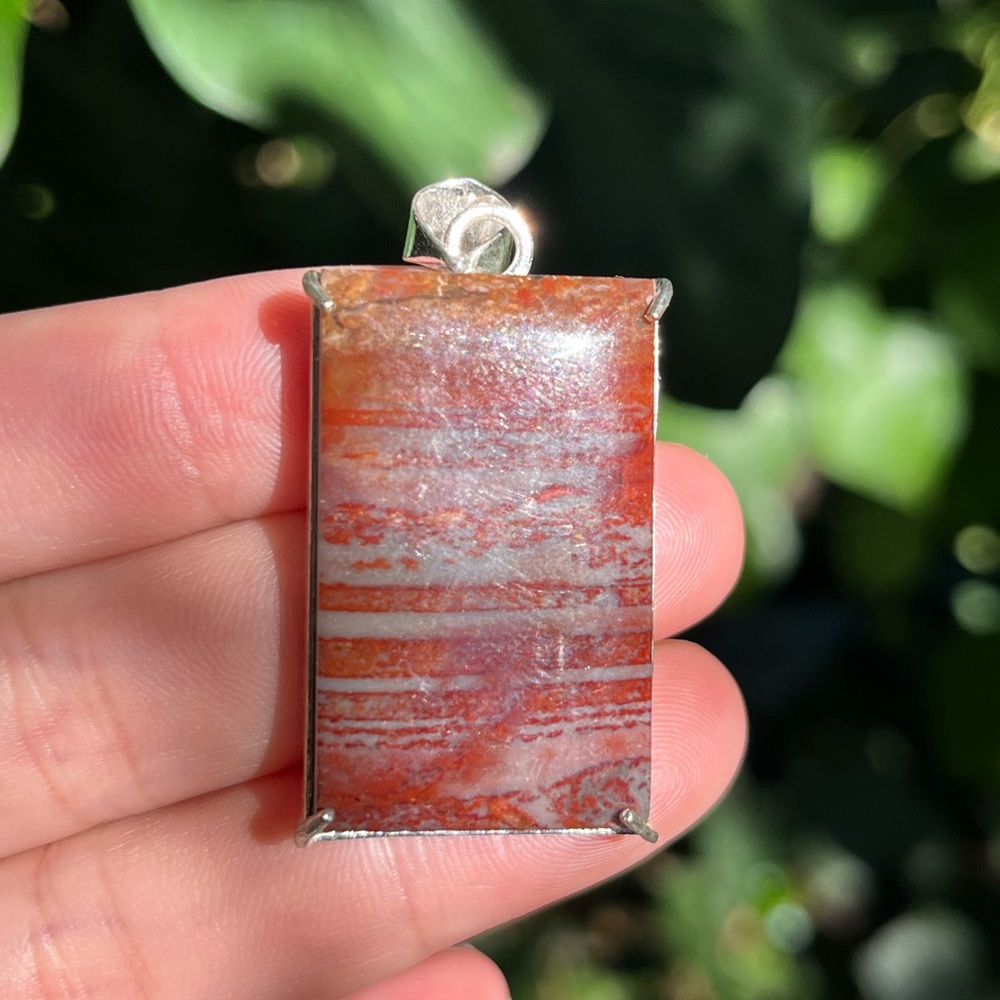 925 silver overlay red jasper rectanglar pendant